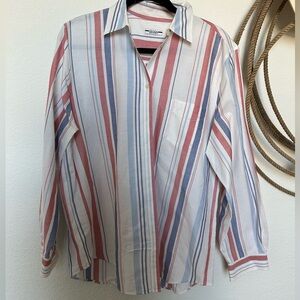 Escada Sport Red and Blue Stripper Cotton Button Down Shirt